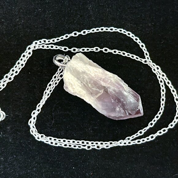 Raw Amethyst with some Druzy Pendant with Silver Chain (Reduced Shipping!) - Picture 3 of 5